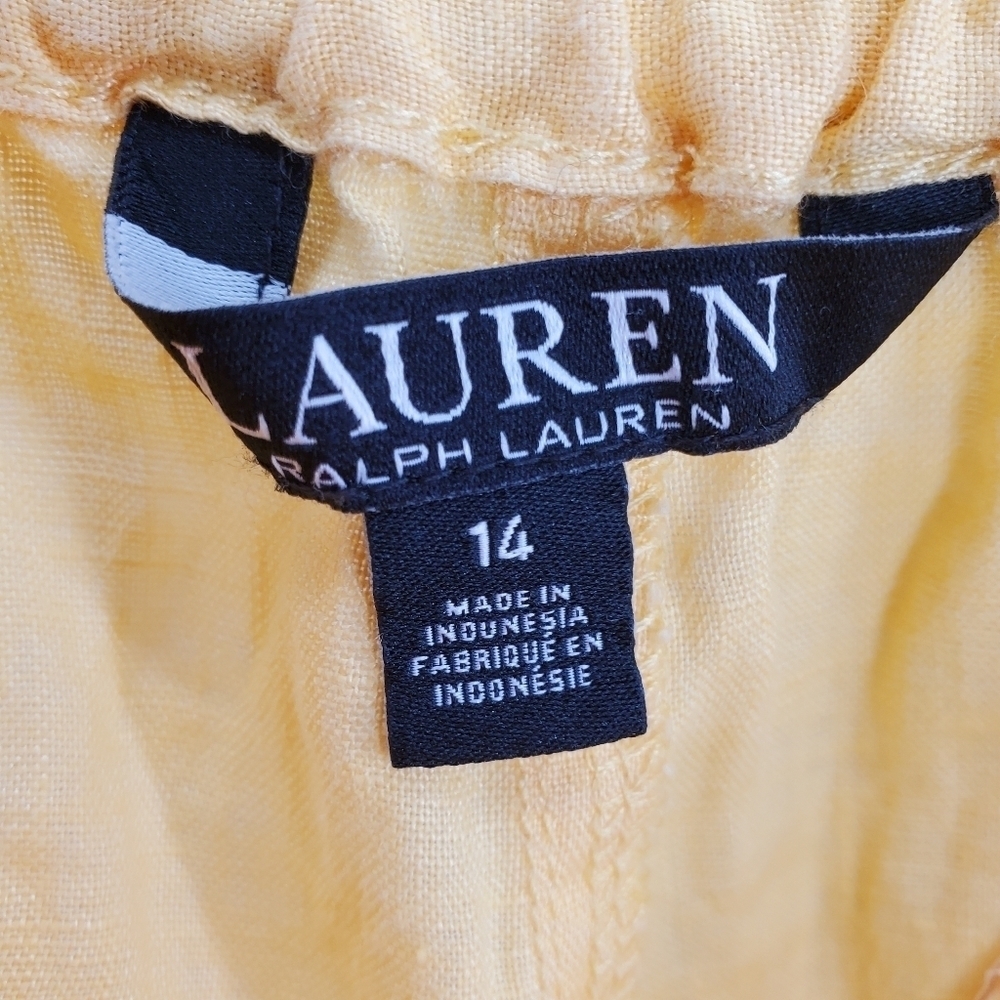 Ralph Lauren Linen 7” Shorts Womens 14 (33-35x7) Yellow Pull On Drawstring - Picture 2 of 8